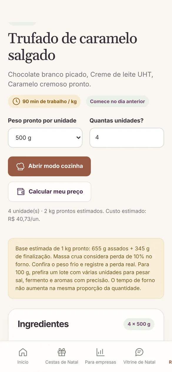 Tela real: receita premium com rendimento